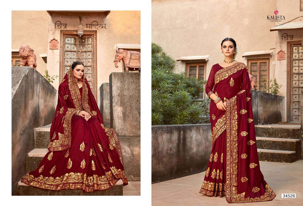Kalista Bahurani Heavy Wedding Wear Vichitra Silk Designer Saree Collection